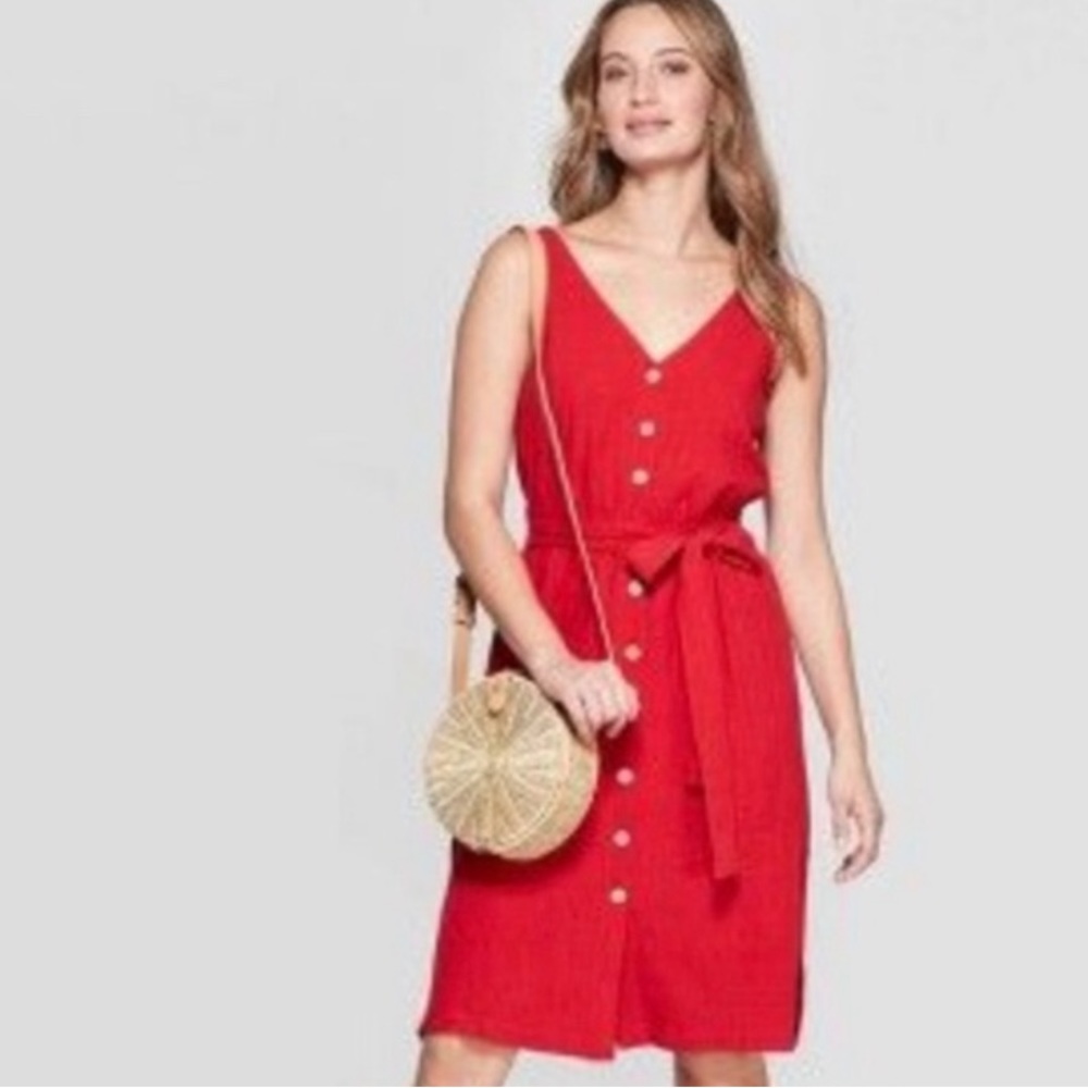 Red dress with button details- size L